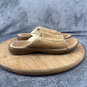 UGG Slippers Womens Size 6 Brown Suede Shearling Lined Slide Open Toe Comfort